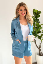 Got That Class Satin Blazer/Shorts Set : Ocean Blue