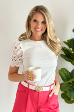 Love And Light Crochet Sleeve Tee : White