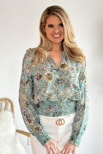 Just A Dream Smocked Waist Blouse : Teal/Floral