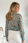 Just A Dream Smocked Waist Blouse : Teal/Floral