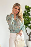 Just A Dream Smocked Waist Blouse : Teal/Floral