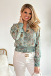 Just A Dream Smocked Waist Blouse : Teal/Floral