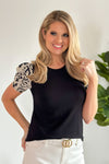 Give Your All Puff Contrast Sleeve Top : Black/Cream