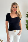 Feeling My Best Square Neck Ribbed Knit Top : Black