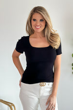 Feeling My Best Square Neck Ribbed Knit Top : Black