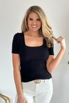 Feeling My Best Square Neck Ribbed Knit Top : Black