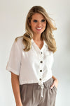 Safari Sights Tie Waist Button Down Top : White