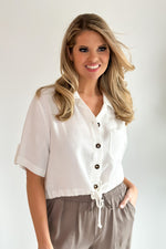 Safari Sights Tie Waist Button Down Top : White
