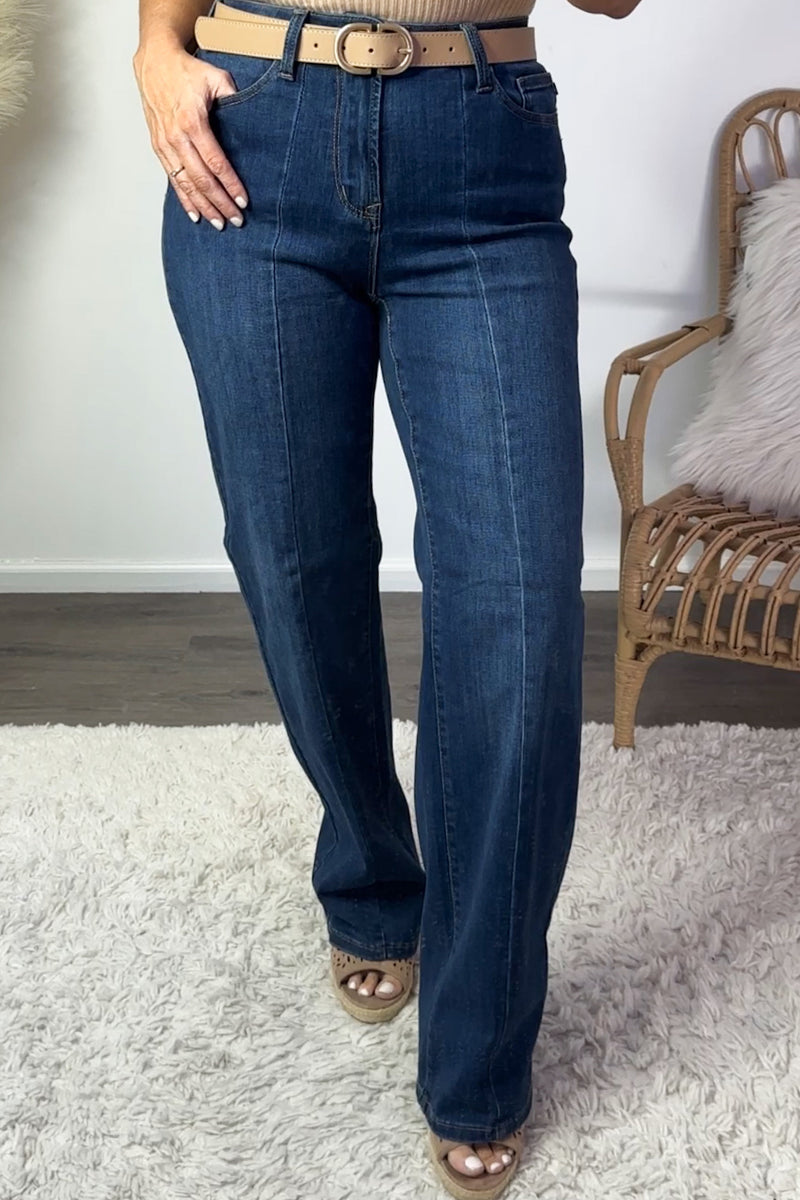 Judy Blue Joy Front Seam Wide Leg Jeans : Dark Blue – TeaElla