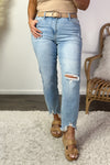 Judy Blue Give You Joy Boyfriend Jeans : Light Denim