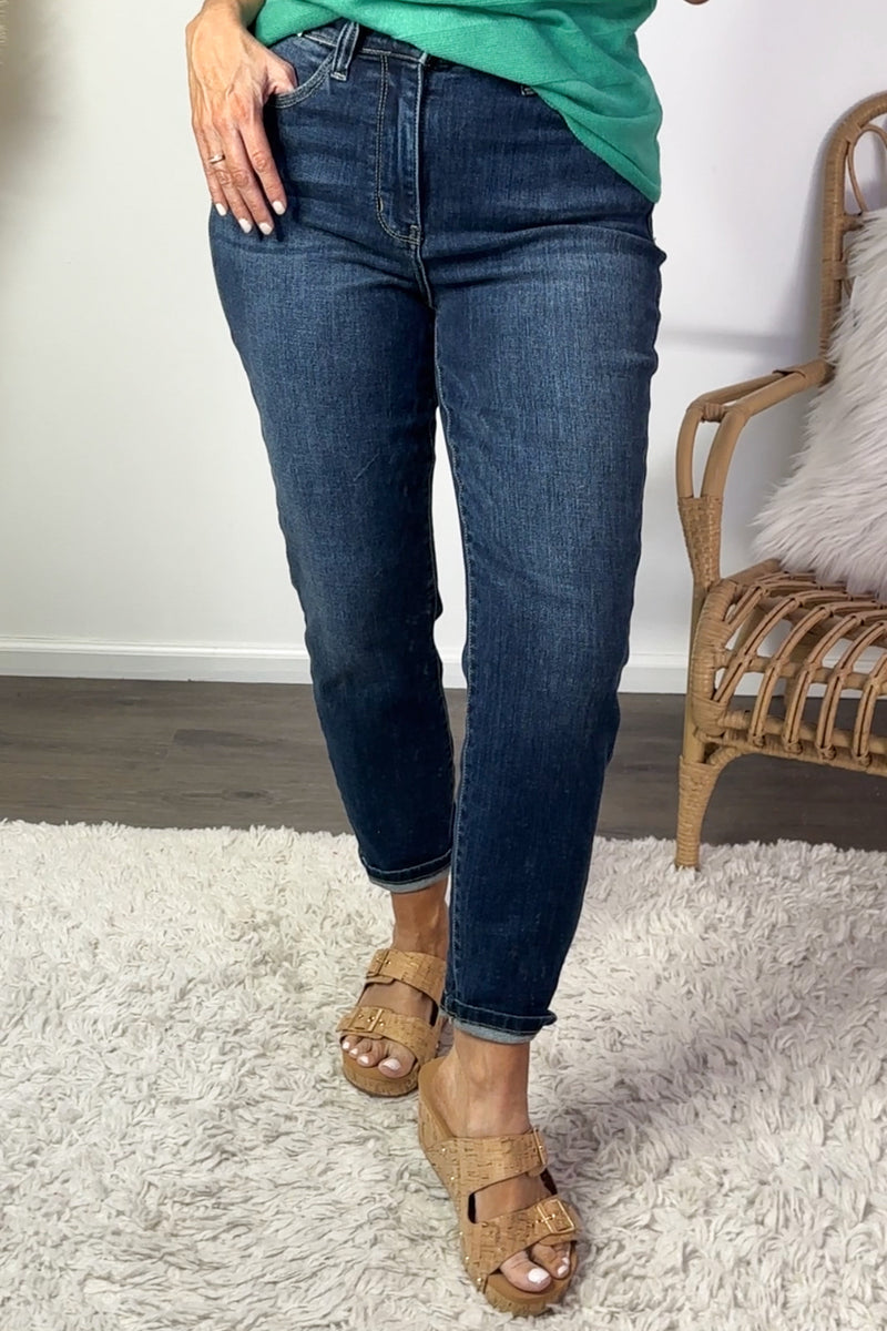 Judy Blue Kyra Hi-Rise Cuffed Jean : Dark Wash