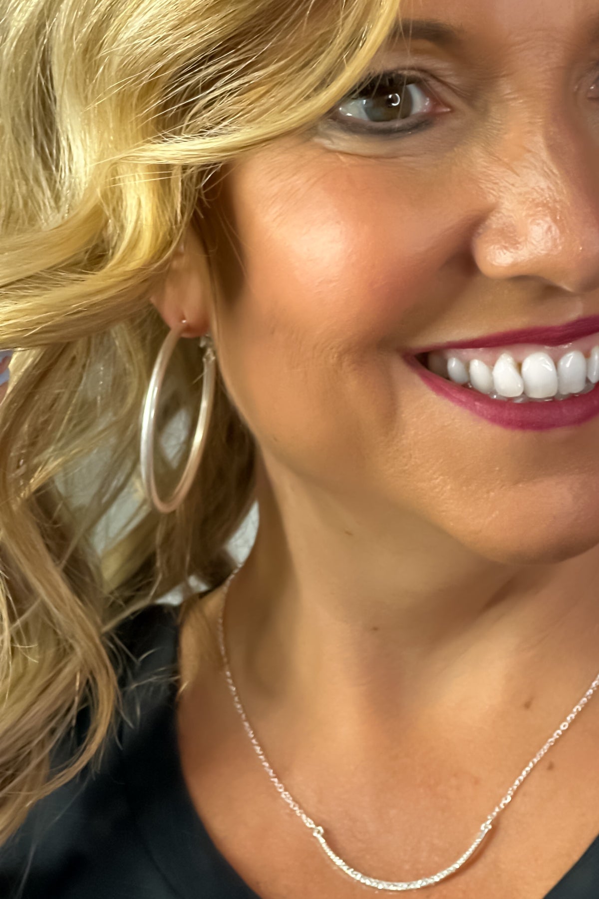 Miley Worn Metal 1.5" Hoop Earring : Silver