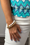 Becca Gold Beaded & Colored Wood Bracelet Set : White/Gold