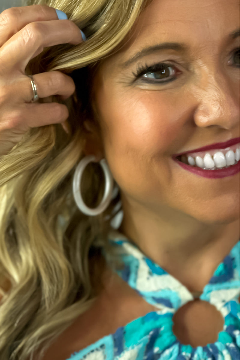 Ariana Color Coated 2" Hoop Earring : Pearlized White