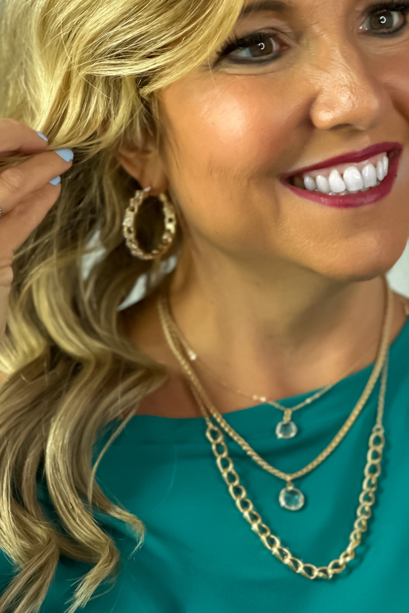 Layla 3 Piece Crystal Metal Chain Necklace : Gold