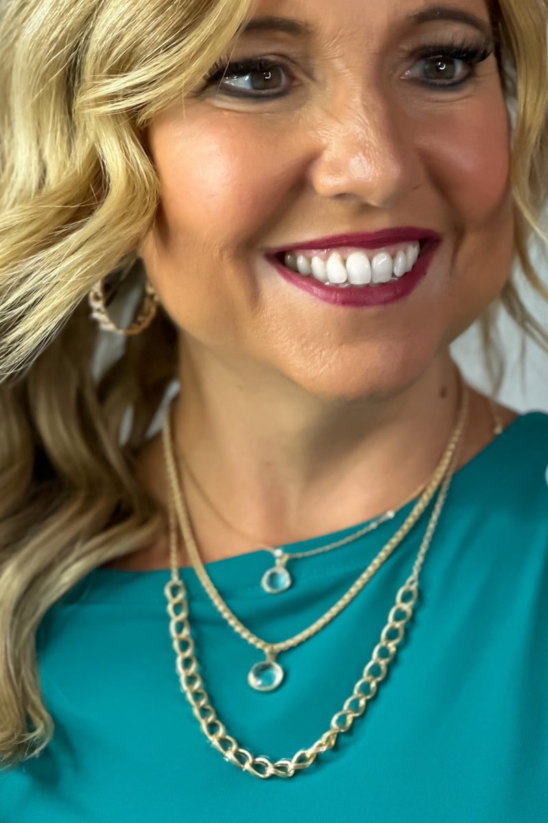 Layla 3 Piece Crystal Metal Chain Necklace : Gold