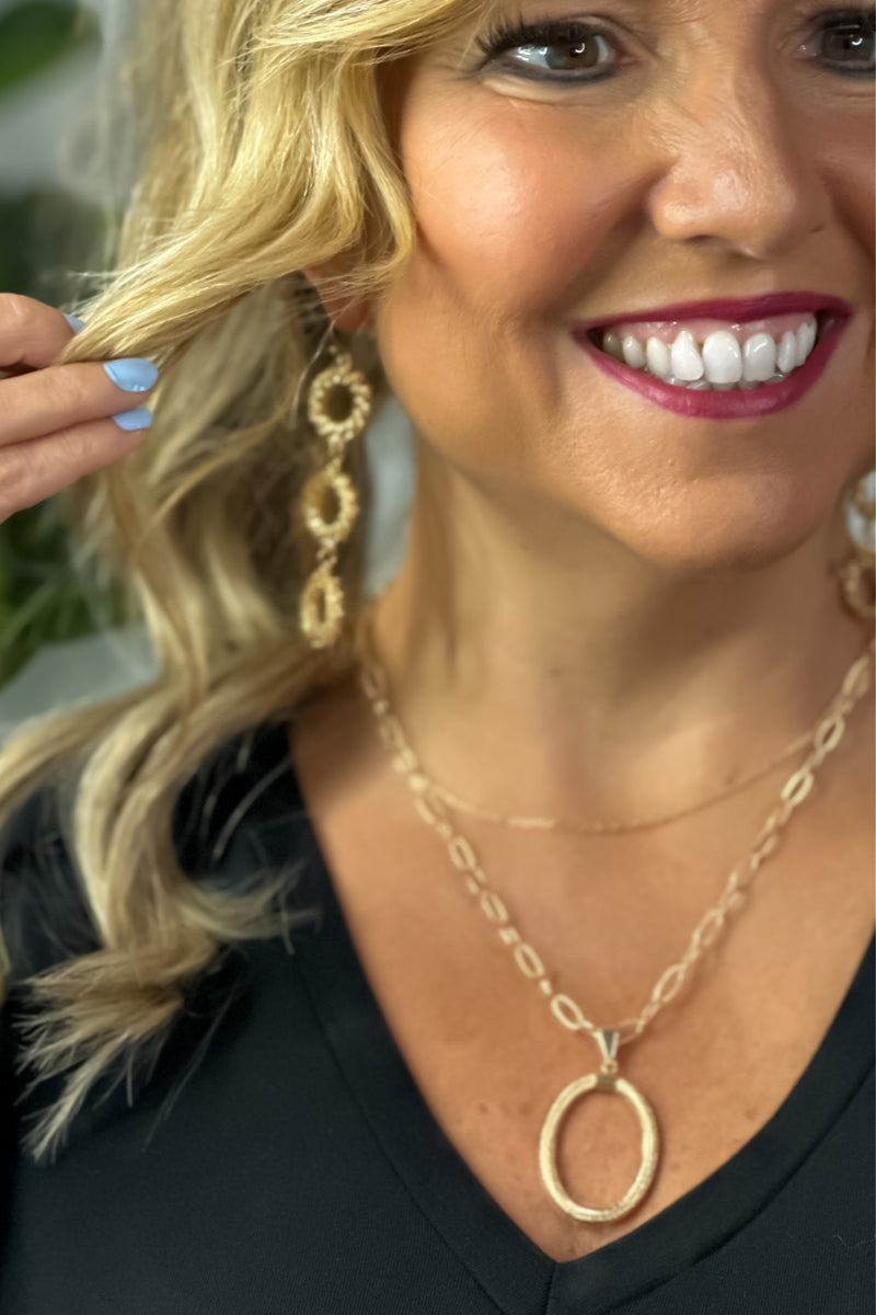 Whitney Three Drop Textured Circle Earring : Gold