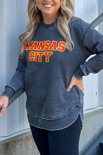 Kansas City Distressed Crew Neck : Charcoal/Red