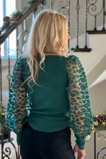Wild About You Sheer Animal Print Sleeve Top : Green