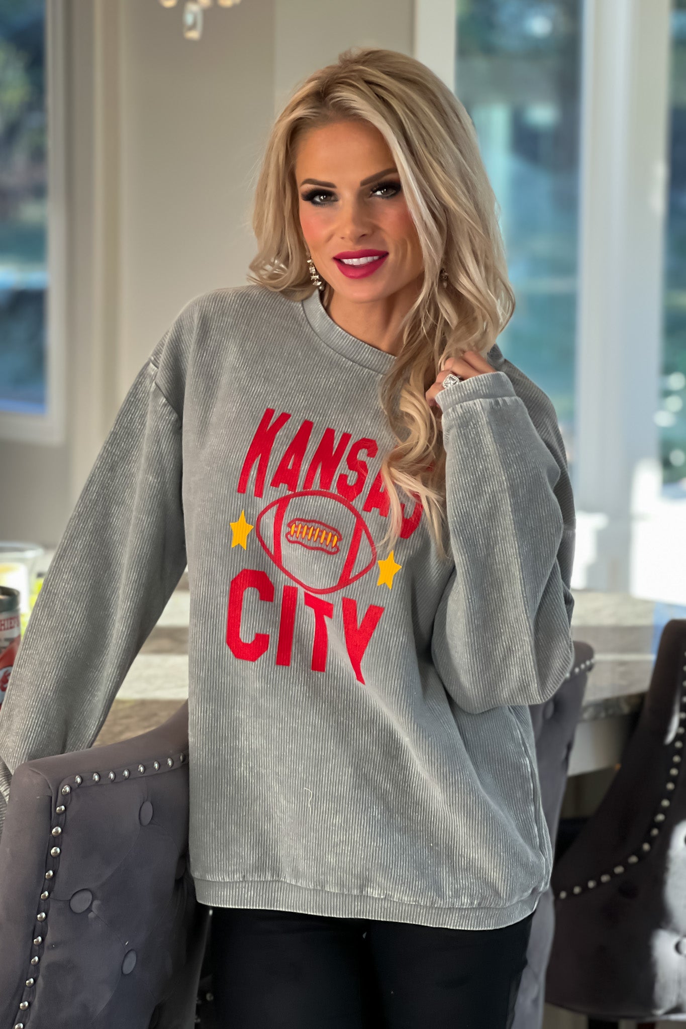 KC Football Helmet Double Edge Sweatshirt : Grey – TeaElla