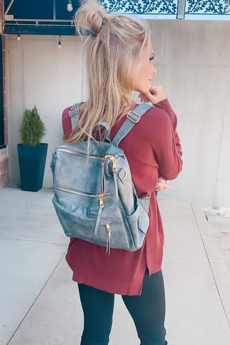 Sense Of Style Faux Leather Backpack : Grey