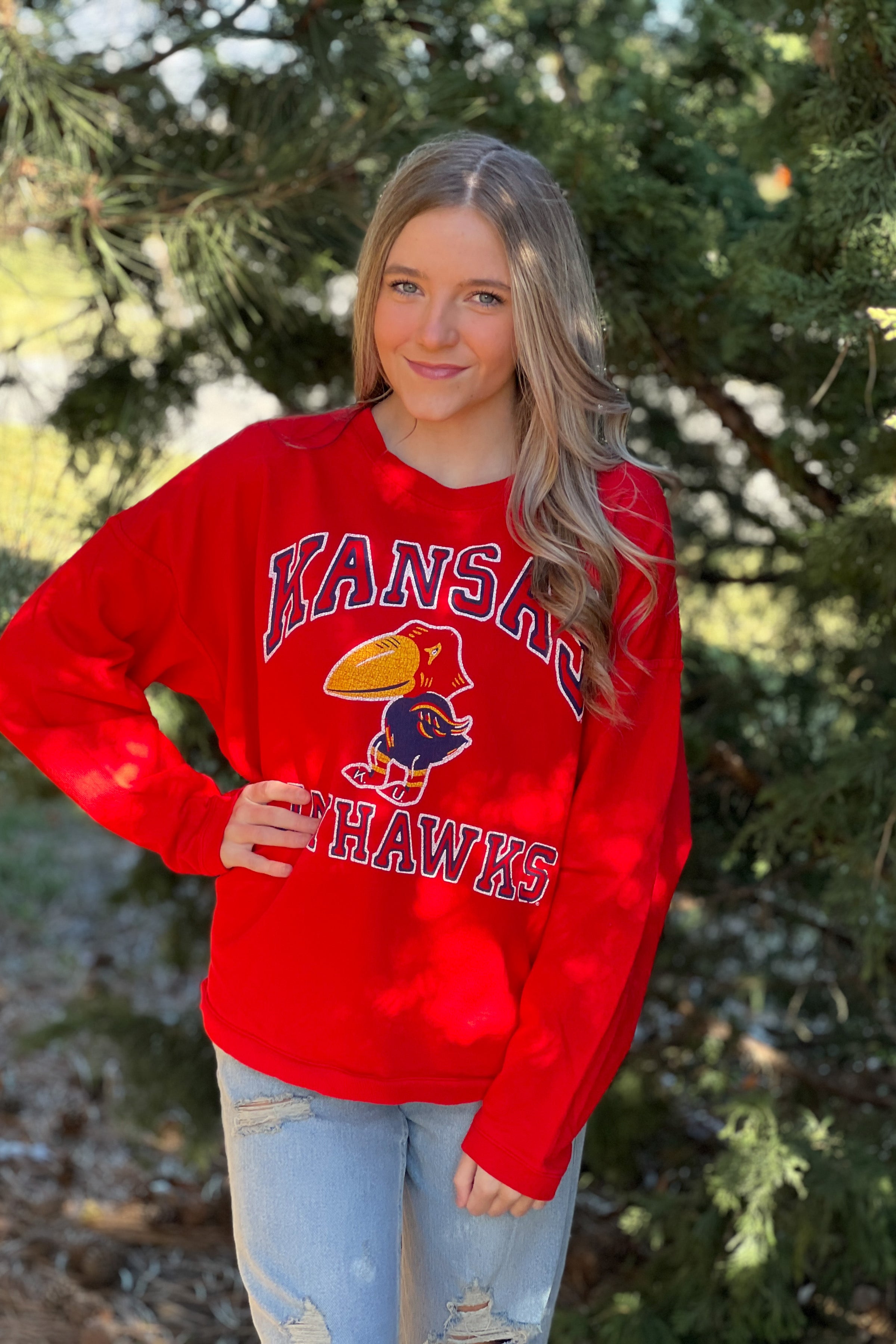 Kansas Jayhawks Blue 84 Women's Striped French Terry V-Neck Pullover Hoodie - Cream