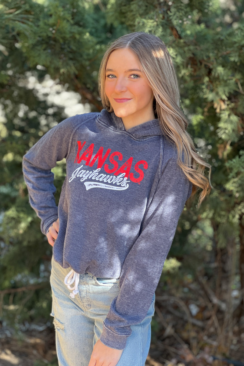 Blue 84 KU Jayhawks Burnout Wash Fleece Hoodie : Navy