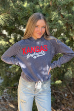 Blue 84 KU Jayhawks Burnout Wash Fleece Hoodie : Navy