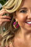 Casey Wood & Gold Texture Beaded Earrings : Hot Pink/Gold