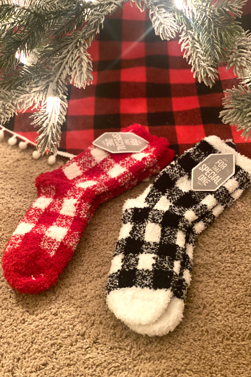 Short Buffalo Plaid Fuzzy Socks