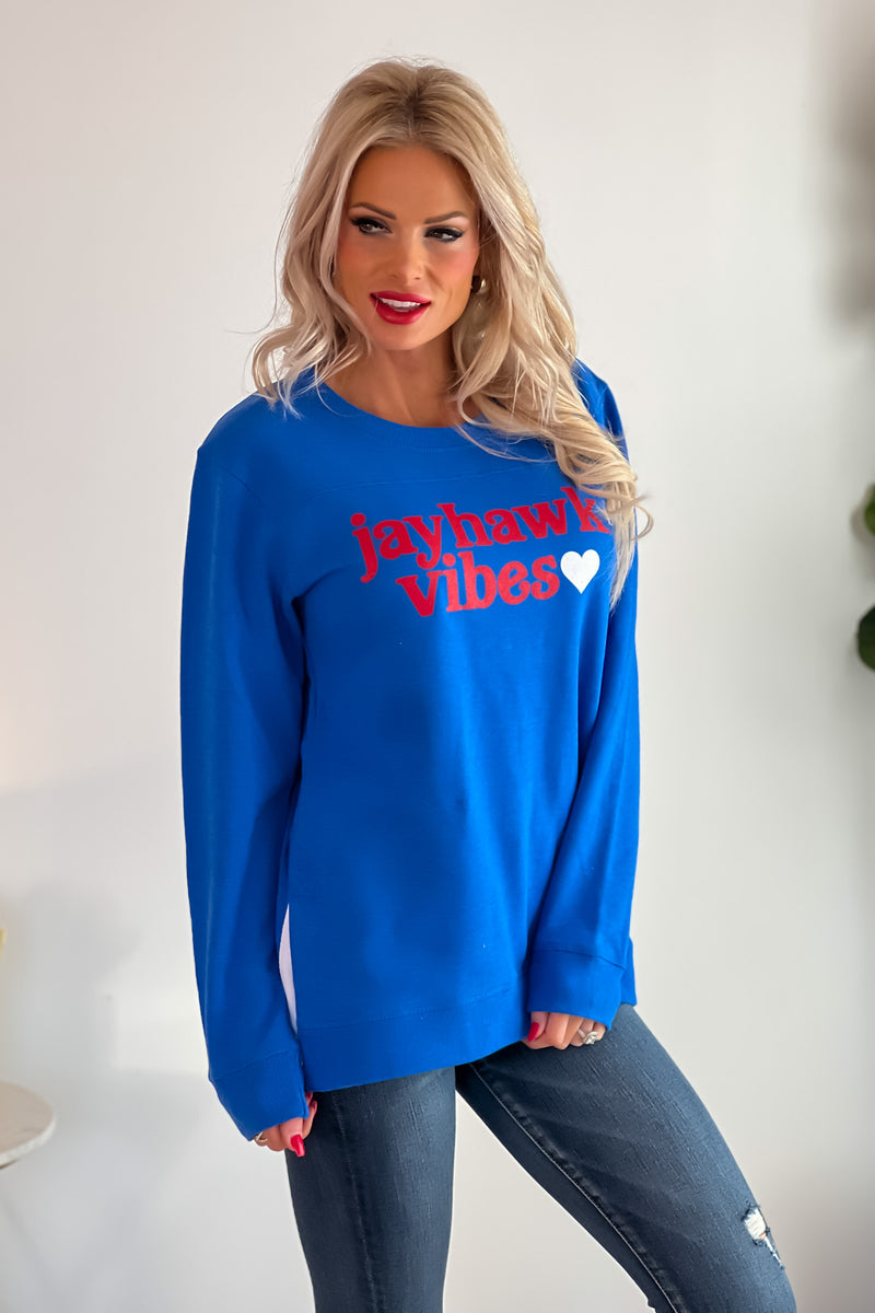 Jayhawk Vibes Side Slit Tunic Sweatshirt : Royal/Red