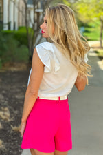 Good News Ribbed Double Ruffle Sleeve Top : White