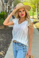 Feeling Refreshed Patterned Eyelet Flutter Top : Ivory