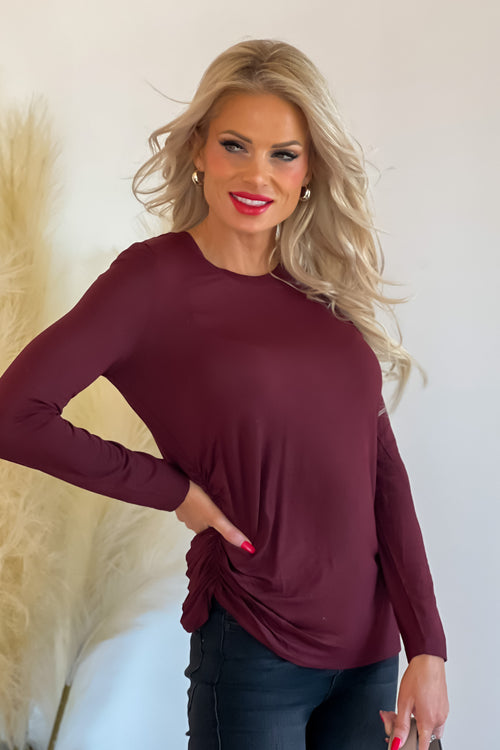 Liverpool Cam Side Ruched Top : Wine