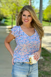 Love So True Double Ruffle Sleeve Top : White/Royal/Pink