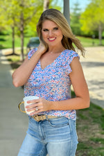Love So True Double Ruffle Sleeve Top : White/Royal/Pink