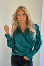 Dancing In The Moonlight Satin Blouse : Green