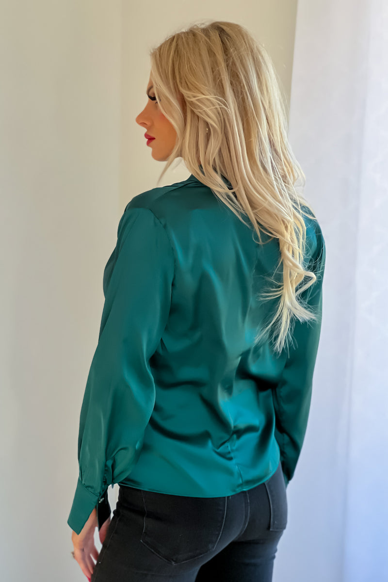 Dancing In The Moonlight Satin Blouse : Green