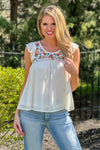 Dream With Me Embroidered Flutter Sleeve Top : Cream/Red/Multi