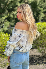 Day Of Roses Ruffle Sleeve Off Shoulder Blouse : Cream/Black