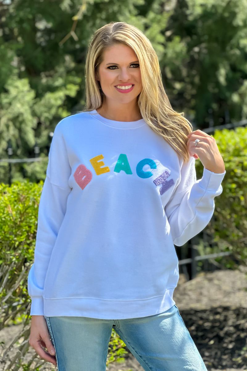 BEACH Fleece Crewneck Sweatshirt : White/Multi