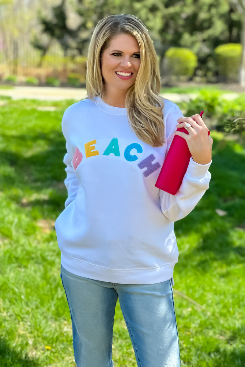 BEACH Fleece Crewneck Sweatshirt : White/Multi