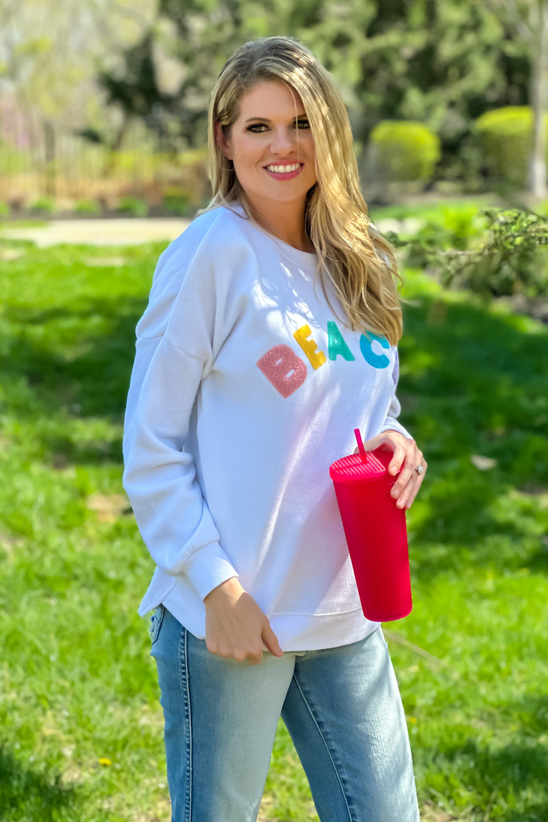 BEACH Fleece Crewneck Sweatshirt : White/Multi