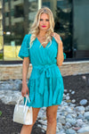 Blissful Joy Lace Puff Sleeve Tiered Mini Dress : Teal