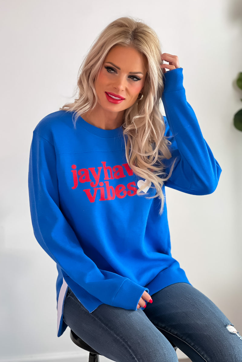 Jayhawk Vibes Side Slit Tunic Sweatshirt : Royal/Red