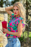 Looks Good On You Shirred Yoke Floral Top : Jade/Fuchsia