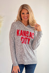 Kansas City Distressed Tunic Hoodie : Heathered Grey/Red