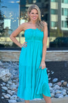 Beach Day Love Strapless Tiered Dress : Aqua