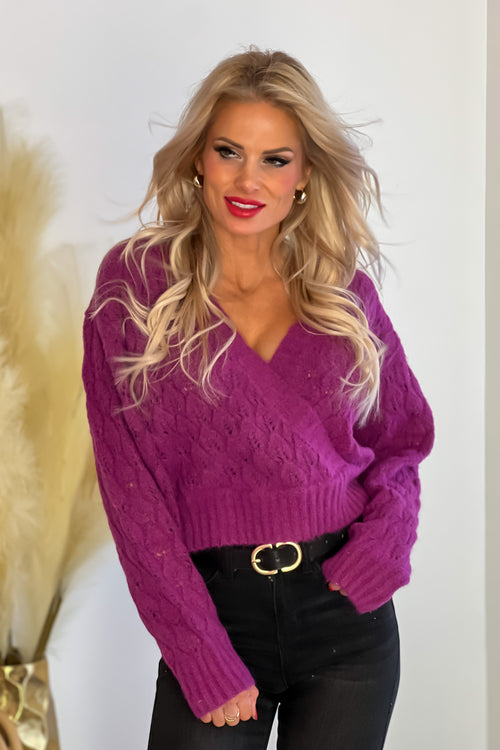 Feeling the Best Knit Wrap Sweater : Violet