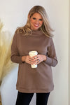 Tribal Funnel Neck Ribbed Knit Tunic : Tan